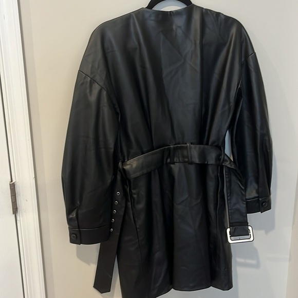 Zara Dress Faux Leather Black Button Belted Jacket Dress Size Medium - Picture 11 of 12